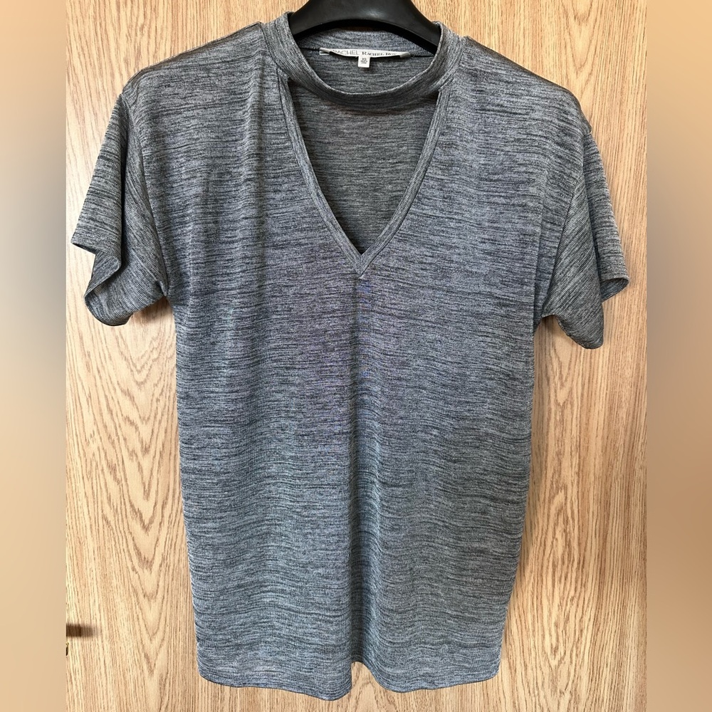 RACHEL Rachel Roy Silver Gray Holiday Short Sleeve Choker Blouse Women’s XS